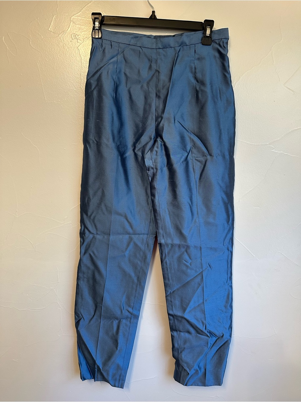High-Rise Cropped Silk Dress Pants in Blue
